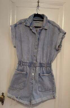 Zara Women's Acid Wash Short Sleeve Denim Romper Playsuit